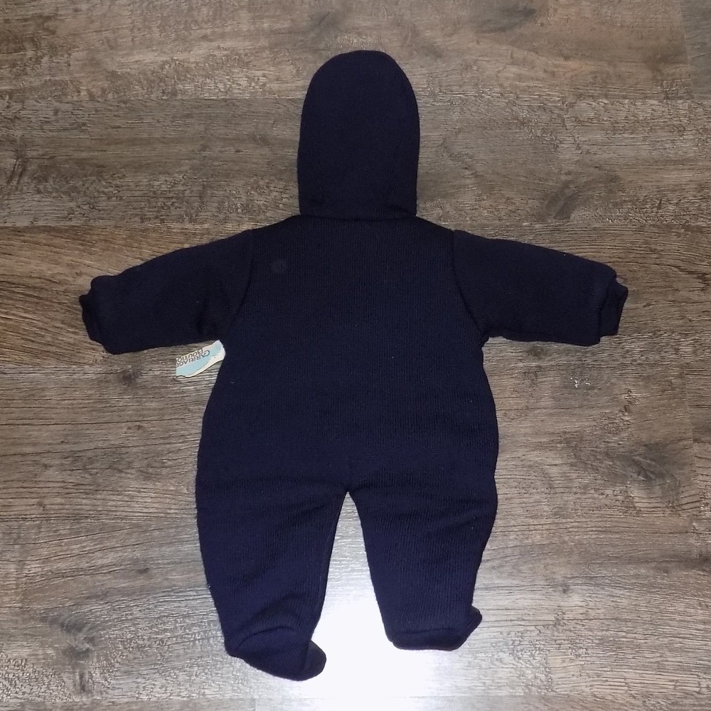 Carriage Boutiques Knit Pram Suit Kids 6M Navy New Teddy Bear Hooded Bunting - Picture 5 of 6